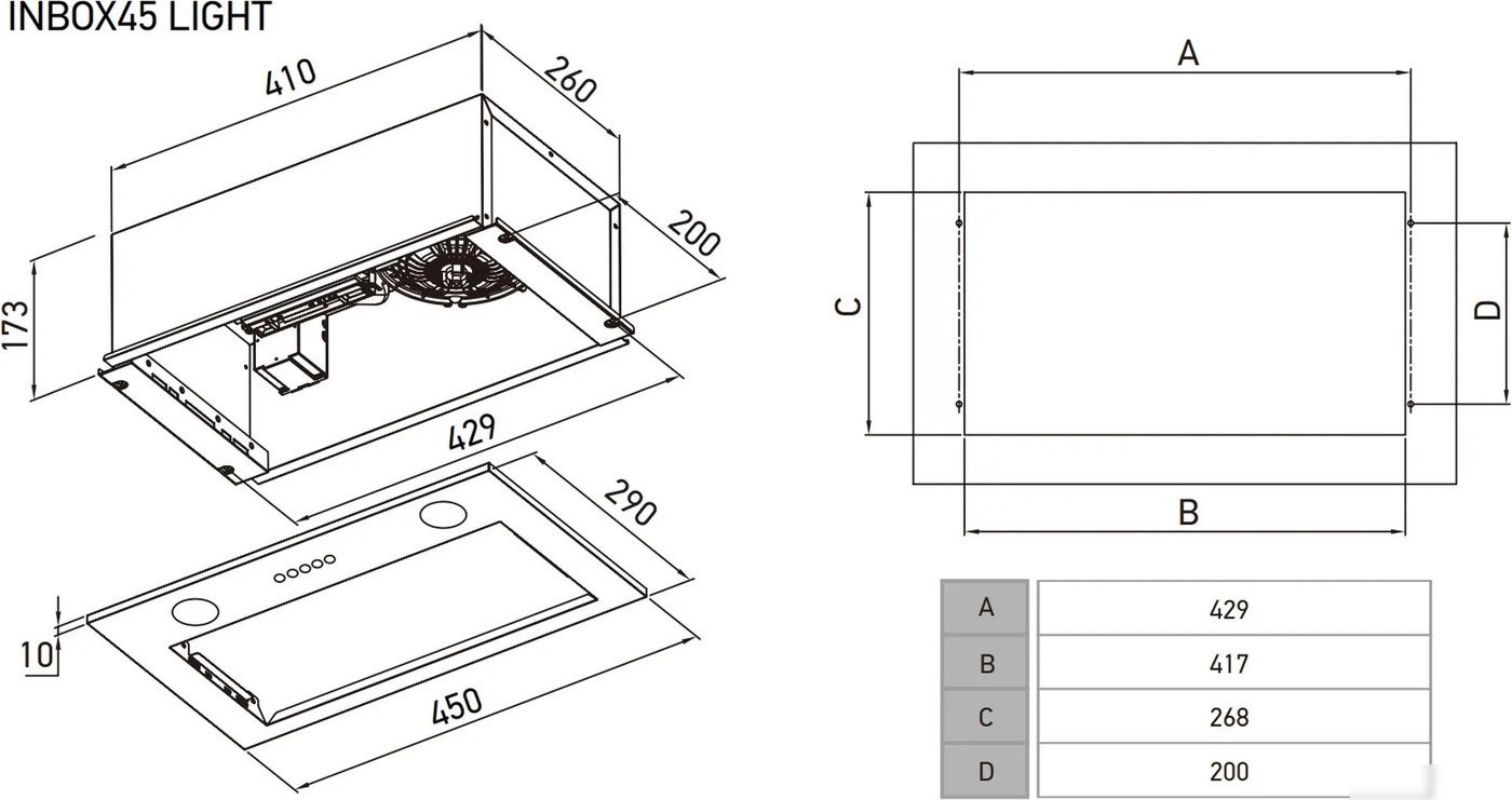 Кухонная вытяжка Meferi INBOX45WH Light