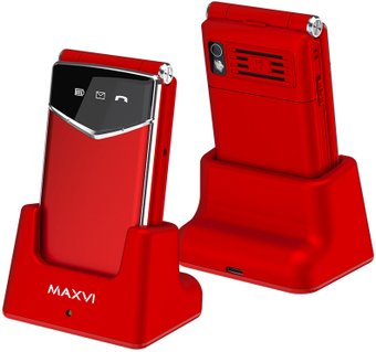 Кнопочный телефон Maxvi E11ds (красный/серебристый)