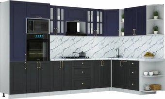 Готовая кухня Интерлиния Мила Шато 1.88x3.4 ВТ PR (индиго/черный/белый гранит)