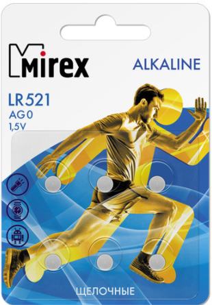 Элементы питания Mirex AG0 / LR521 1.5V 6 шт блистер 23702-LR521-E6