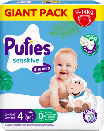 Подгузники Pufies Sensitive Maxi 9-14 кг (84 шт)