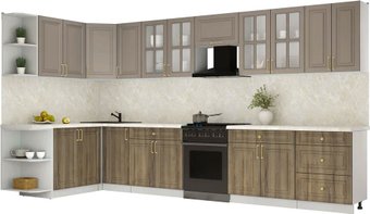 Готовая кухня Интерлиния Мила Шато 1.7x3.8 LV (луна/дуб вотан/опал светлый)