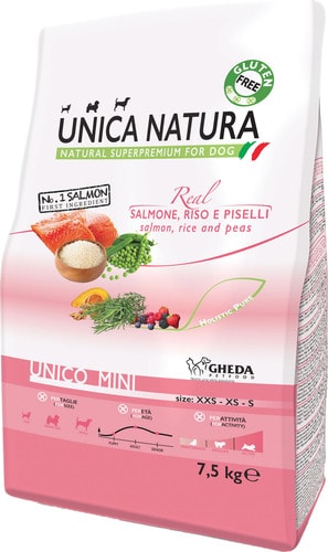 Сухой корм для собак Unica Natura Unico Mini с лососем, рисом и горохом 7.5 кг