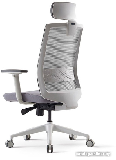 Офисное кресло Bestuhl S30 White Pl с подголовником и рег. подлокотником (черная сетка/серая ткань)