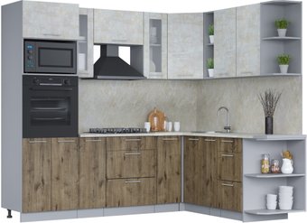 Готовая кухня Интерлиния Мила 1.88x2.4 правая (бетон лайт/дуб веллингтон/опал светлый)