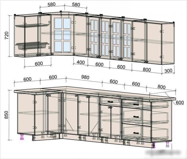 Угловая кухня Интерлиния Мила Деко 1.2x3.0 (океан/травертин серый)
