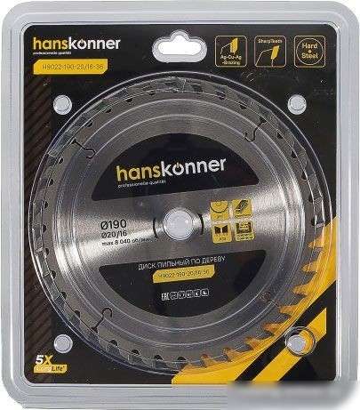 Пильный диск Hanskonner H9022-190-20/16-36