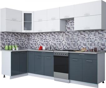 Угловая кухня Интерлиния Мила Gloss 50-12x30 (белый/асфальт глянец)