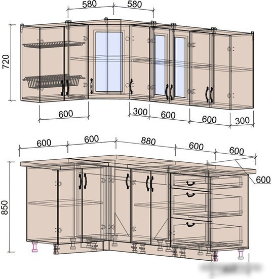 Готовая кухня Интерлиния Мила Крафт 1.2x2.1 (дуб английский/дуб полярный)