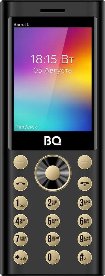 Кнопочный телефон BQ BQ-2458 Barrel L (черный/золотистый)