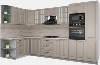 Готовая кухня Интерлиния Мила Деко 1.68x3.4 левая (луна-луна-травертин серый)