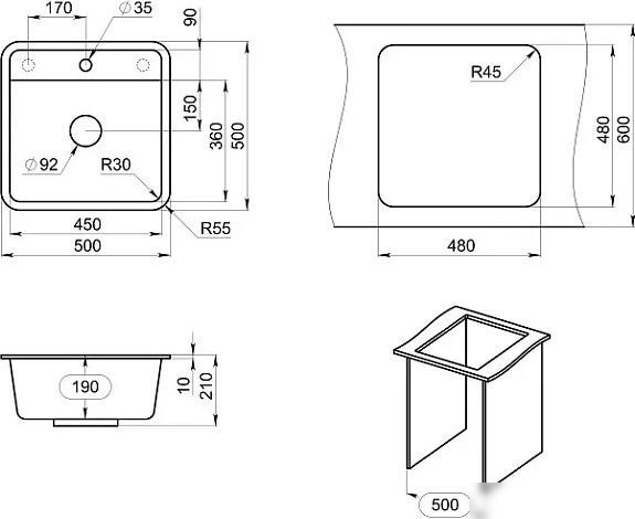 Кухонная мойка Granula Standart ST-5001 (графит)