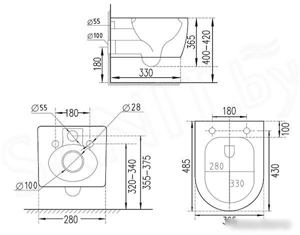 Унитаз подвесной Roxen Antares 530185-01 в комплекте с инсталляцией StounFix Slim 6 в 1 966626 (кнопка: бежевый)