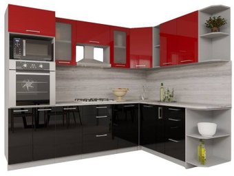 Готовая кухня Интерлиния Мила Gloss 1.88x2.6 правая (красный-черный)