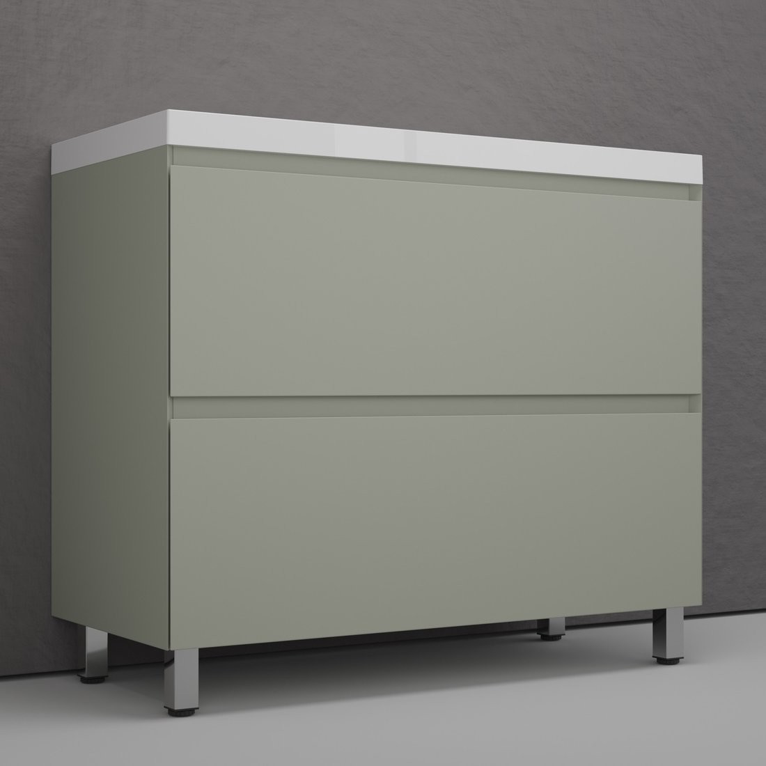 Symbolite Тумба под умывальник Манхэттен 100 Plus 2 ящика + Line 100x48 (олива/серый шелк)