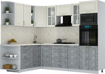 Готовая кухня Интерлиния Мила Шато 1.88x2.6 ВТ LV (белый/керамика/опал светлый)