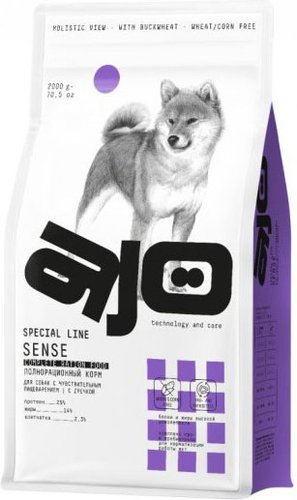 Сухой корм для собак AJO Dog Sense с гречкой для собак с чувствительным пищеварением 2 кг