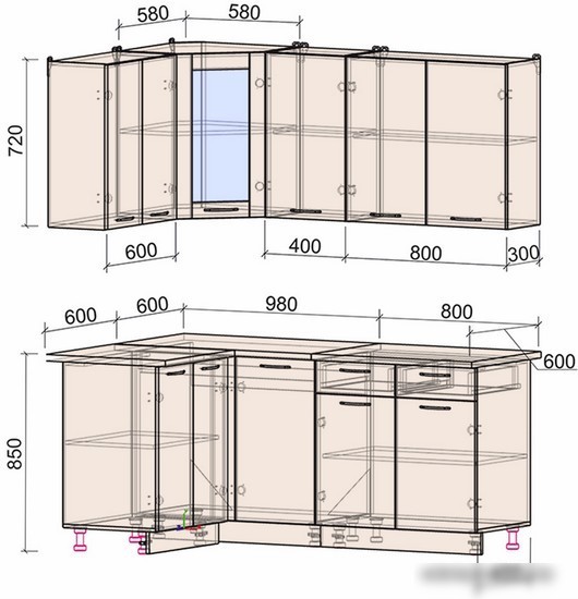 Готовая кухня Интерлиния Мила 12x18 (бетон-антрацит-травертин)