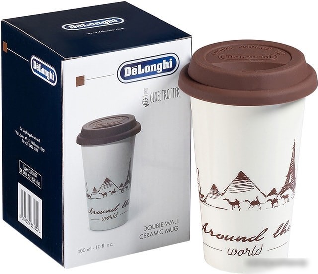 Термокружка DeLonghi DLSC057 0.3л (белый/коричневый)