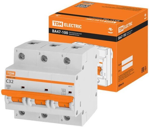 Выключатель автоматический TDM Electric ВА 47-100 3Р 32А (C) 10кА SQ0207-0071