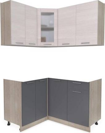 Готовая кухня Интерлиния Мила 12x14 без столешницы (вудлайн кремовый/антрацит)