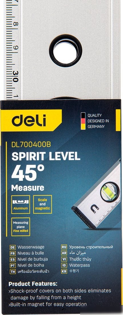 Уровень строительный Deli YS EDL700400B (400мм, магнит, алюминиевый сплав)