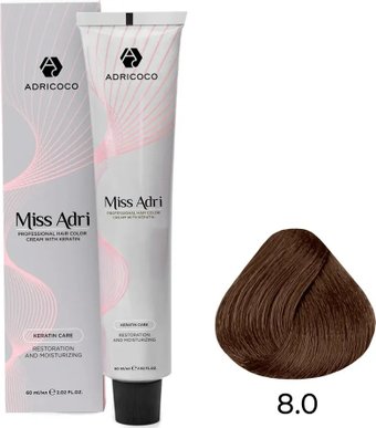 Крем-краска Adricoco Miss Adri 8.0 (100мл, светлый блонд)