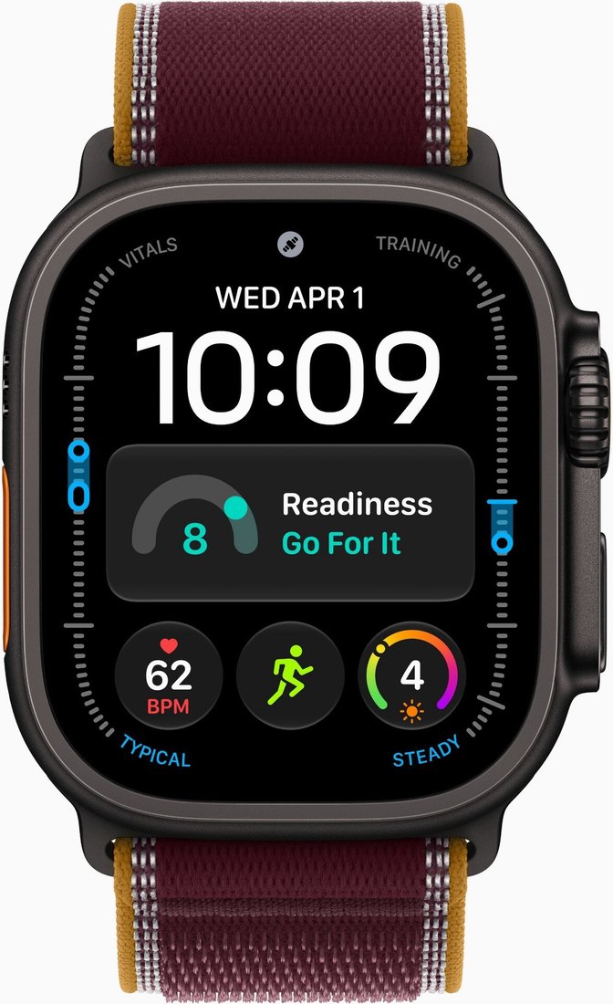 Умные часы Apple Watch Ultra 4 LTE 49 мм (титановый корпус, черный/бургунди, нейлоновый ремешок размера S/M)