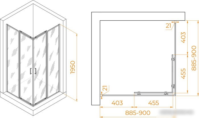 Душевой уголок RGW PA-030B 3508103099-24 90x90 (черный/матовое-сатинат стекло)