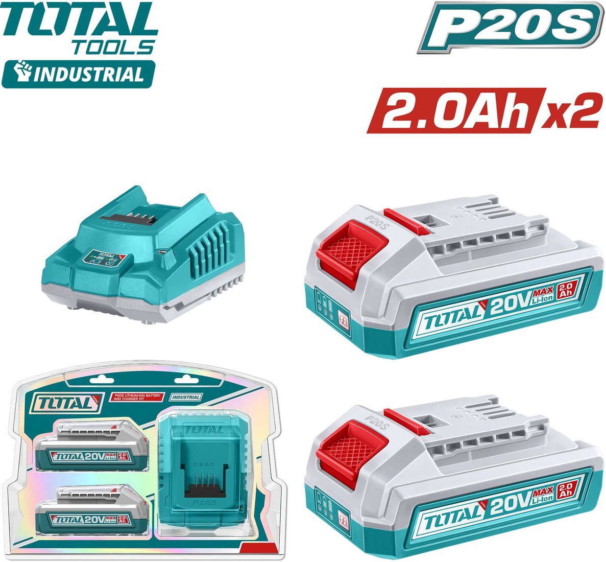 Аккумулятор с зарядным устройством Total TFBCPK2212 (20В/2x2 Ah + 20В)
