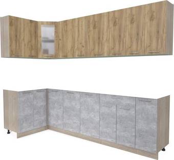Готовая кухня Интерлиния Мила 12x27 без столешницы (дуб золотой/бетон)