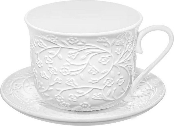 Чашка с блюдцем Elan Gallery Веточки-цветочки 950445