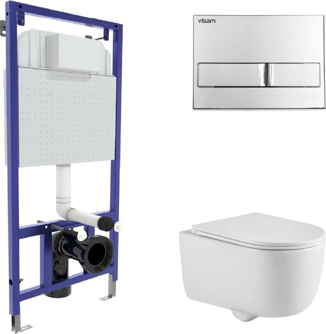 Унитаз подвесной Berges Wasserhaus Tornas Rimless + Visam Slim 525 EX-043409 (с кнопкой, с сиденьем)