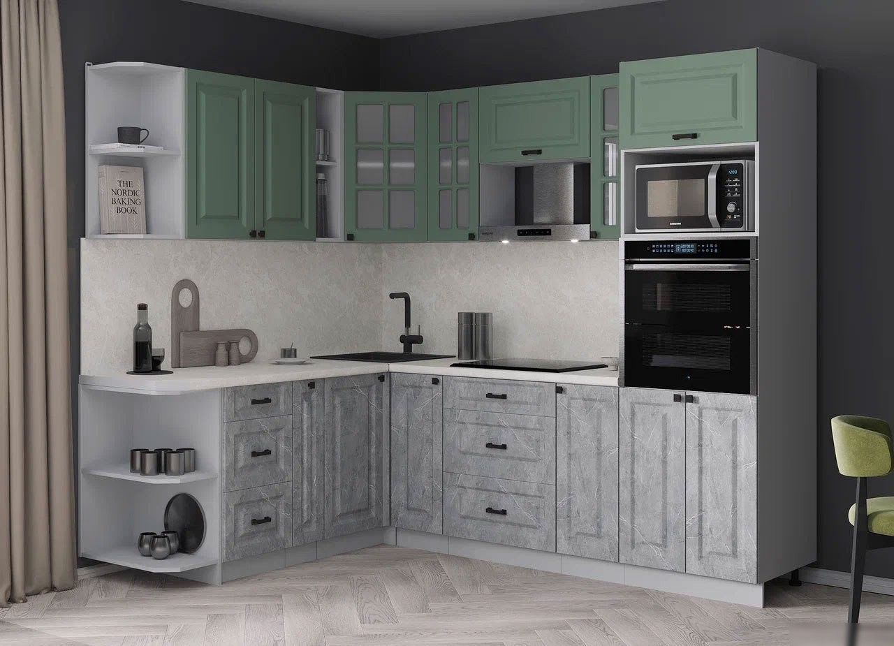 Готовая кухня Интерлиния Мила Деко 1.88x2.4 LV (керамика/мята/опал светлый)