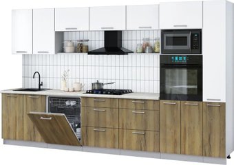 Готовая кухня Интерлиния Мила Gloss 3.5-ПМ1 (дуб вотан/белый/опал светлый)