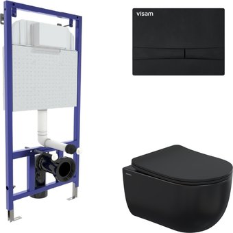 Унитаз подвесной Berges Wasserhaus Ventas Black Rimless + Visam Slim 525 EX-043326 (с сиденьем)