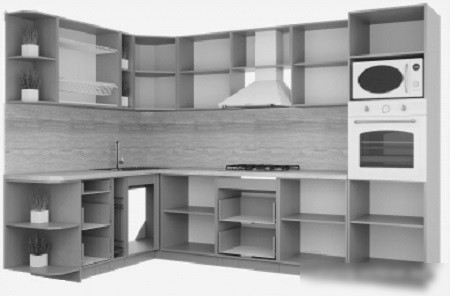 Готовая кухня Интерлиния Мила Деко 1.88x3.0 левая (пепел-опал светлый)