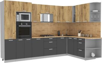 Готовая кухня Интерлиния Мила Лайт 1.88x3.2 правая (дуб золотой/антрацит/дуб бунратти)