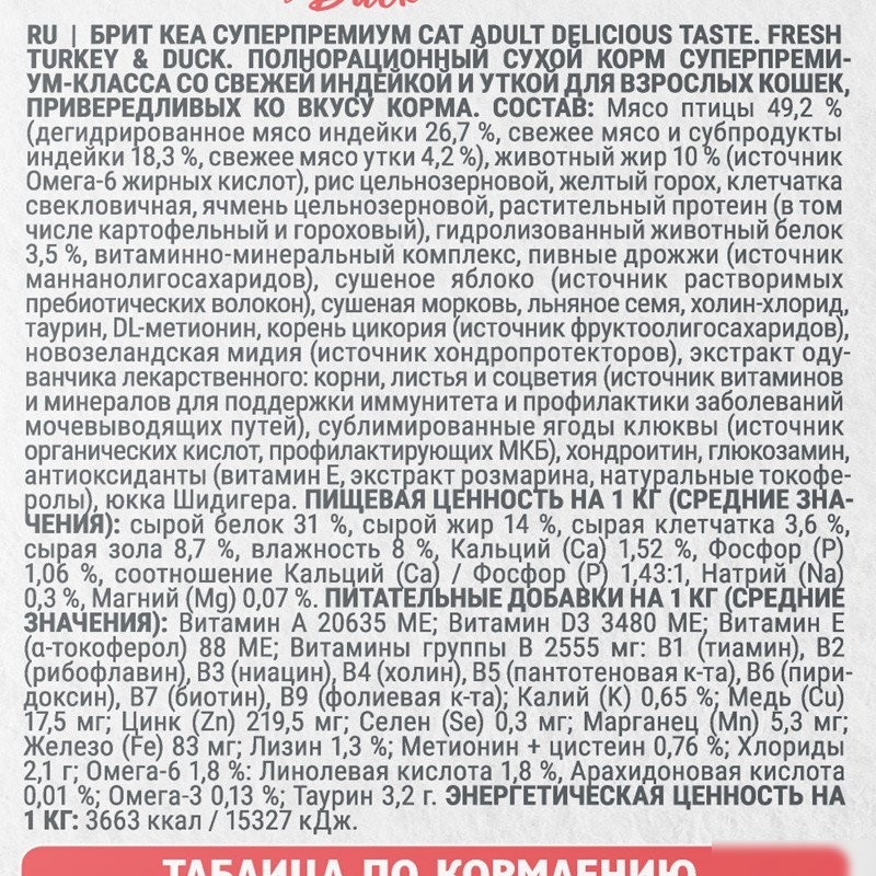 Сухой корм для кошек Brit Кеа Cat Adult Delicious Taste с индейкой и уткой 7 кг