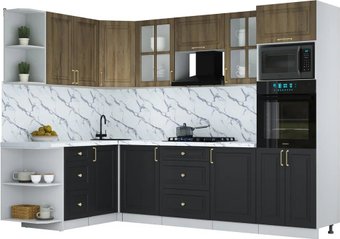 Готовая кухня Интерлиния Мила Шато 1.68x2.8 ВТ LV (дуб вотан/черный/белый гранит)
