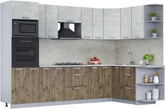 Готовая кухня Интерлиния Мила Лайт 1.68x3.0 правая (бетон лайт/дуб веллингтон/опал светлый)