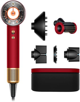 Фен Dyson HD16 Supersonic Nural Straight+Wavy (с переходником на евровилку, красный бархат/золотой)