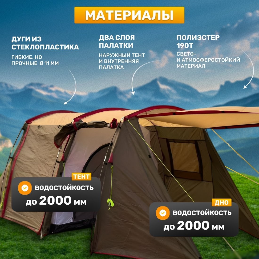 Кемпинговая палатка Sundays ZC-TT105-4 (серебристый/коричневый край)