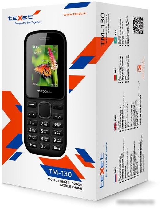 Кнопочный телефон TeXet TM-130 (черный/красный)
