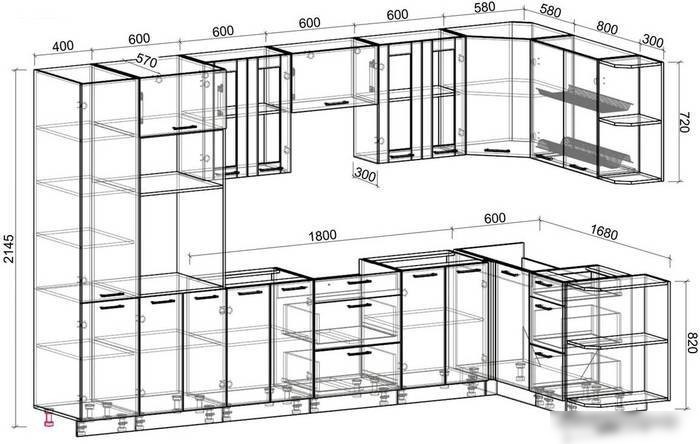 Готовая кухня Интерлиния Мила 1.68x3.4 правая без столешницы (серебристый/антрацит)