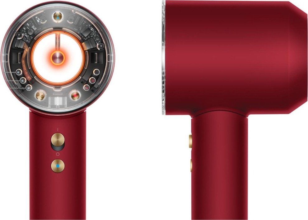 Фен Dyson HD16 Supersonic Nural Straight+Wavy (с переходником на евровилку, красный бархат/золотой)