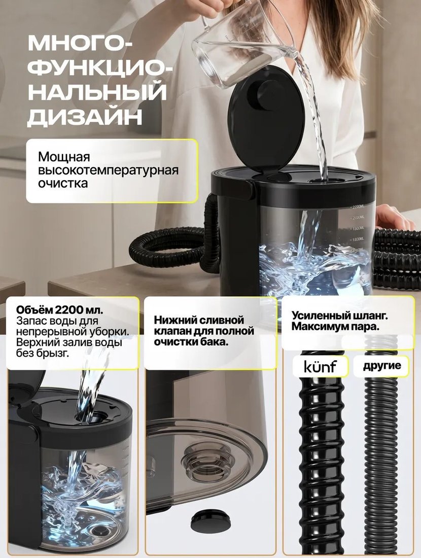 Пароочиститель Kunf TC-SC-003 B New (черный)