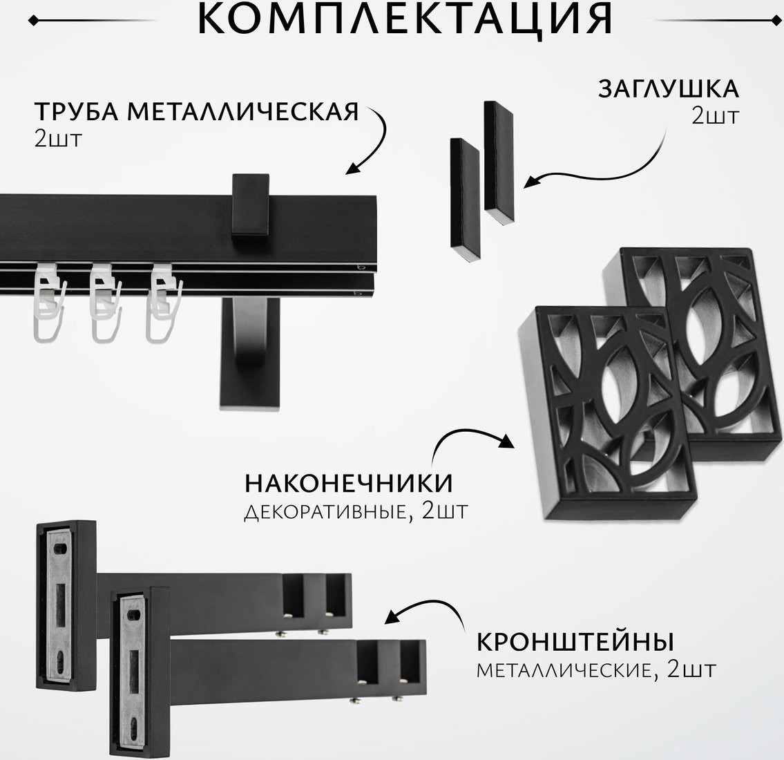 Карниз для штор Sundays Home Флэт Лайн Грид двойной (черный матовый 2 м)