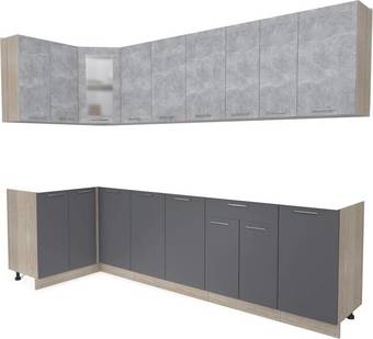 Готовая кухня Интерлиния Мила 12x28 без столешницы (бетон/антрацит)