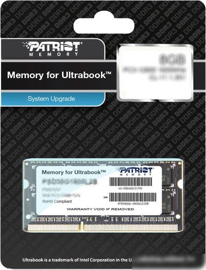 Оперативная память Patriot Memory for Ultrabook 4GB DDR3 SO-DIMM PC3-12800 (PSD34G1600L2S)